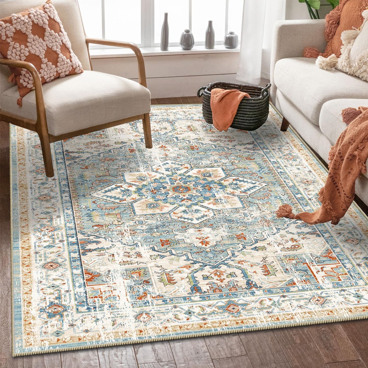 Boho Non-Slip Washable Runner Rug for Hallway and Kitchen, 2x5 Ft Light Grey Area Mat for Bedroom, Bath, Laundry, and Entryway