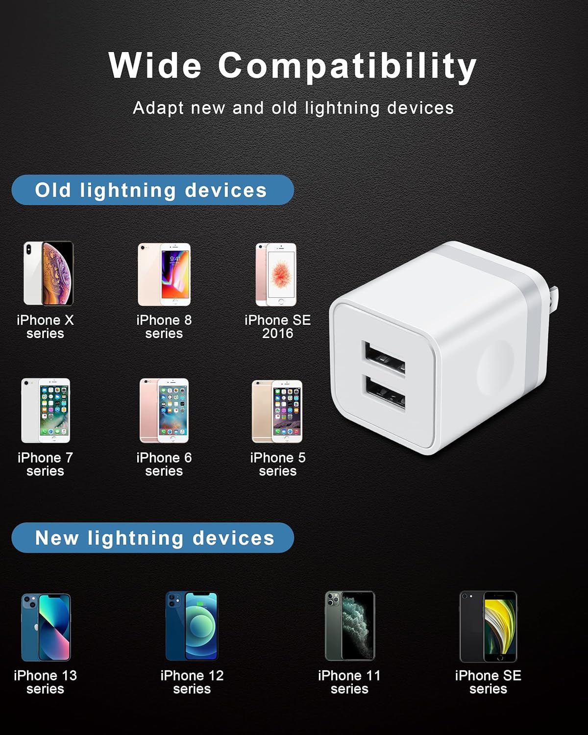 MFi Certified iPhone Charger Bundle: 3FT, 6FT, and 10FT Charging Cables with Dual USB Wall Charger Adapters for iPhone
