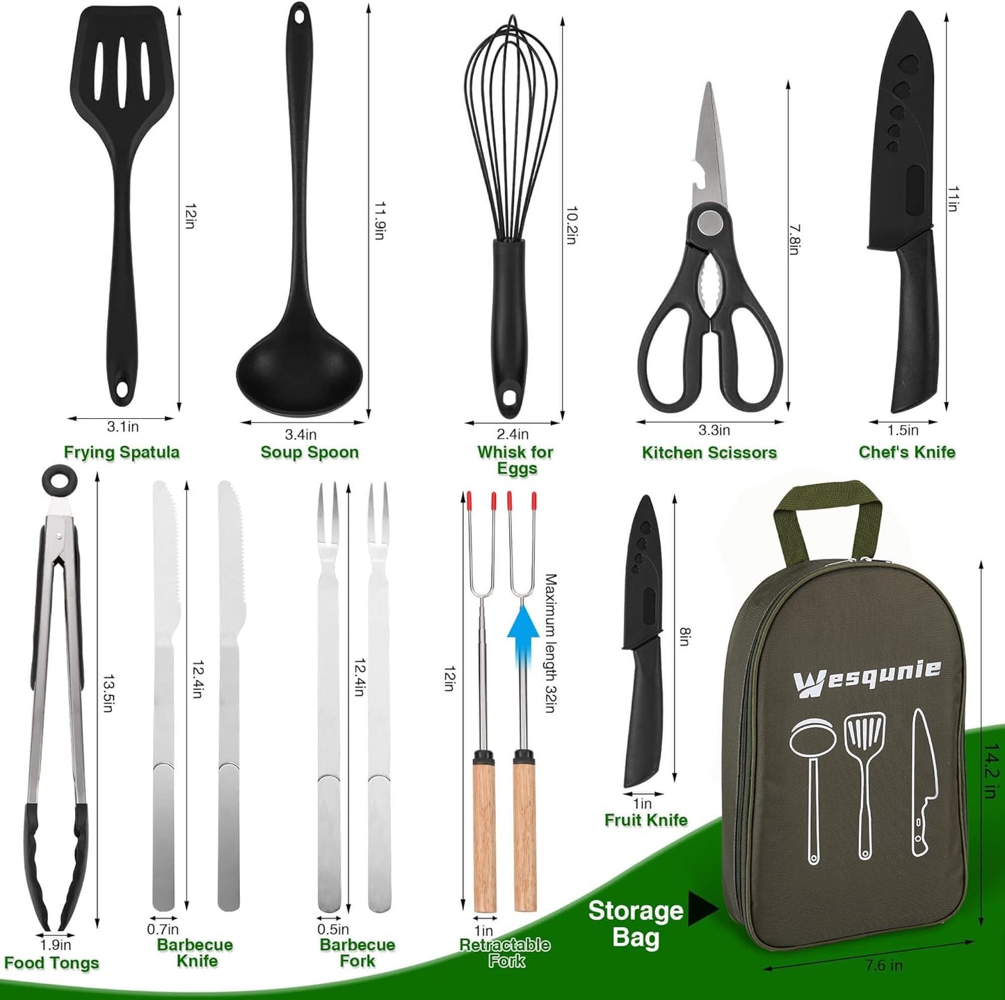 Camping Cooking Cookware Set - Essential Utensils and Accessories for Outdoor Cooking and BBQ, Ideal for Backpacking and Camping Gear