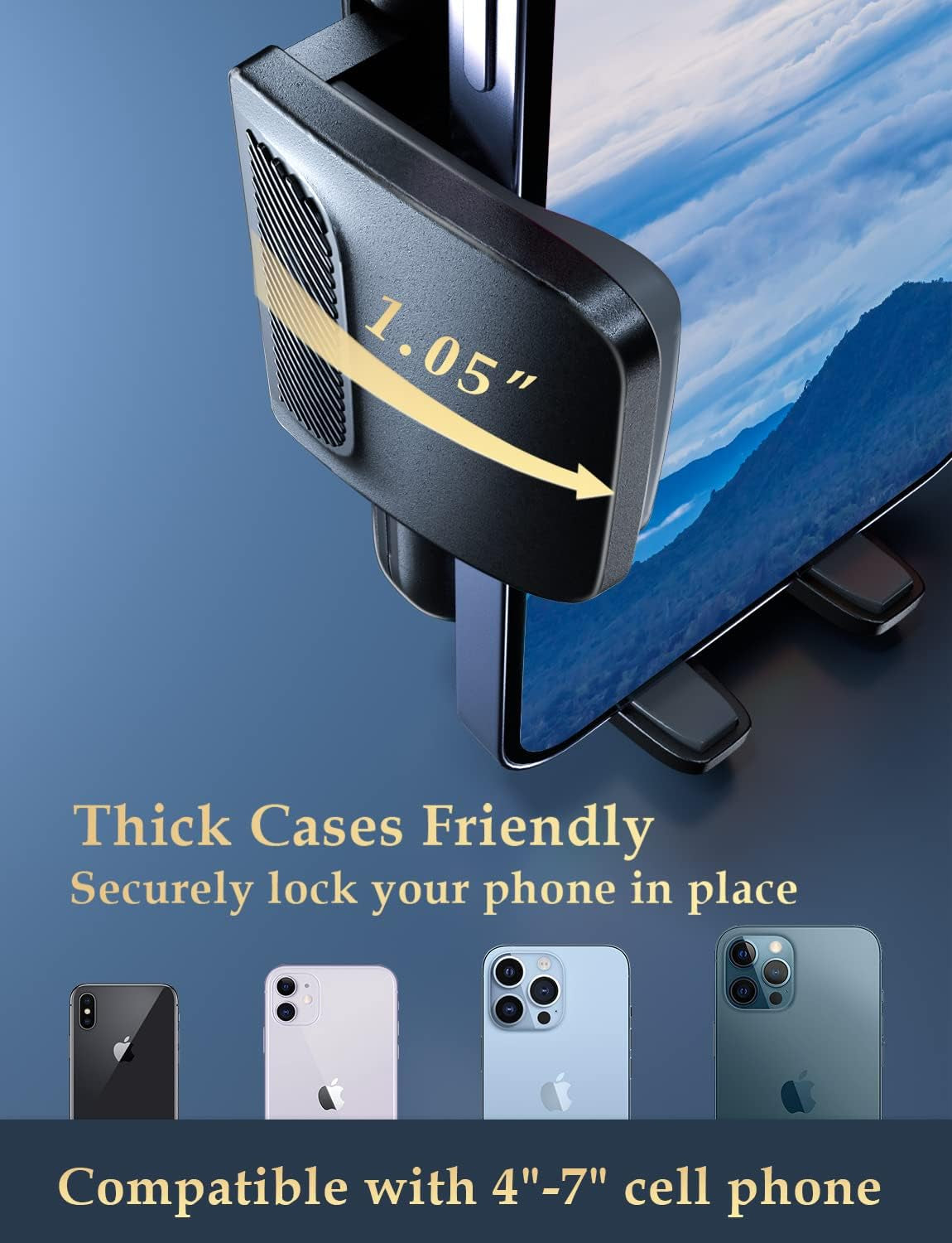 Universal Car Vent Phone Holder: Hands-Free Mount for iPhone & Samsung Smartphones - Compatible with Thick Cases