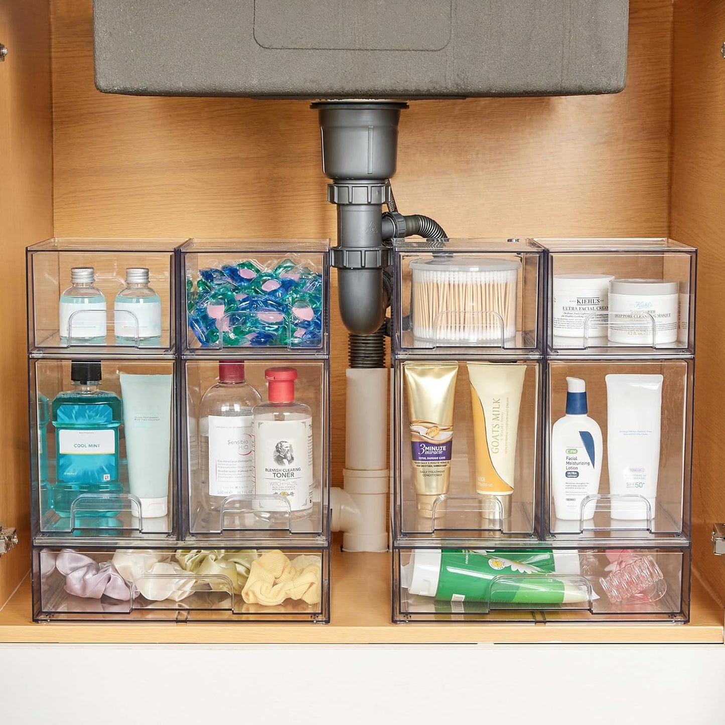 3-Pack Stackable Clear Plastic Drawer Organizers for Makeup and Beauty Supplies