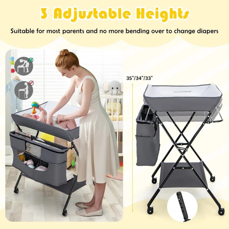 Portable Adjustable Height Nursery Organizer for Newborns with Wheels