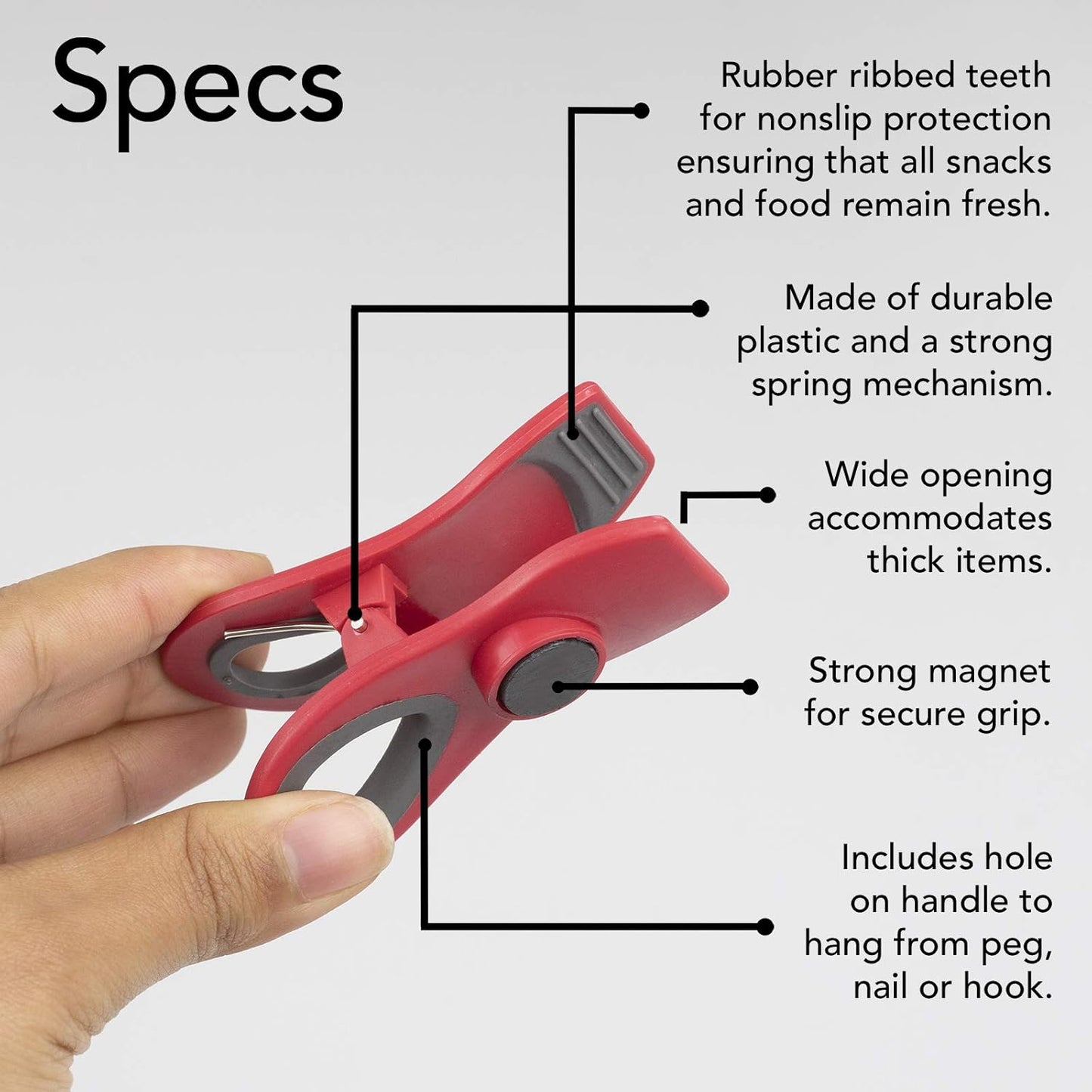 Magnetic Bag Clips for Food Storage - Airtight Seal Grip for Bread, Snack, and Food Bags (Red, Pack of 20)