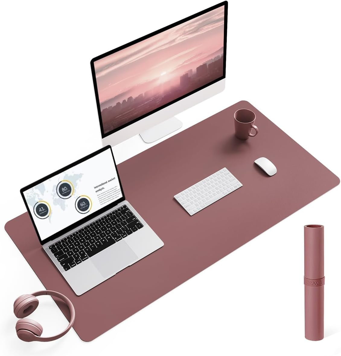 Non-Slip Waterproof PVC Leather Desk Pad, Ultra-Thin Large Mouse Pad, Easy-Clean Writing Mat (Olive Green, 31.5" x 15.7")