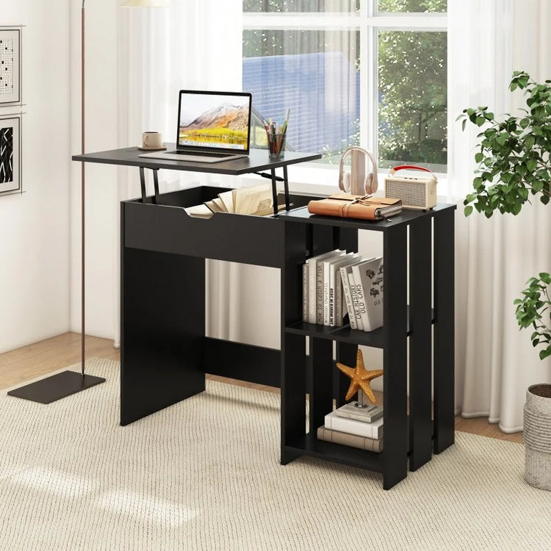 Compact Computer Desk with Concealed Storage and Open Shelving