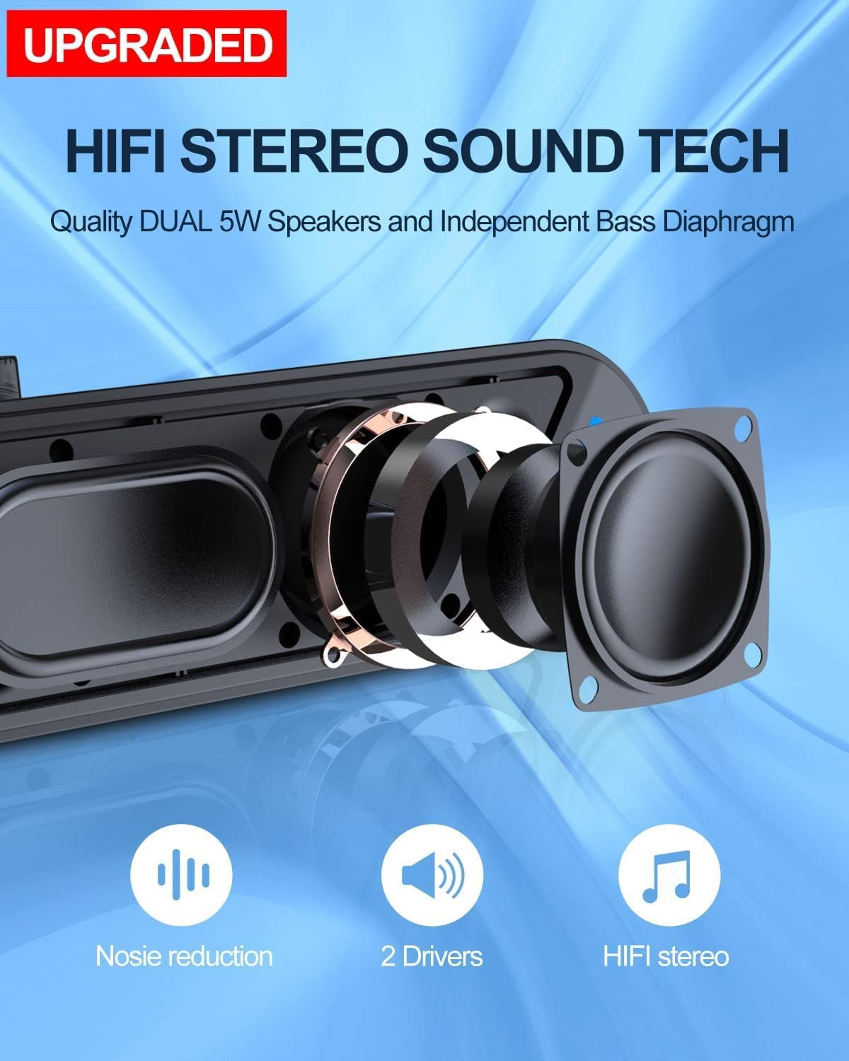 Wired USB-Powered Computer Speakers with 10W Clear Sound for Gaming and Desktop Use