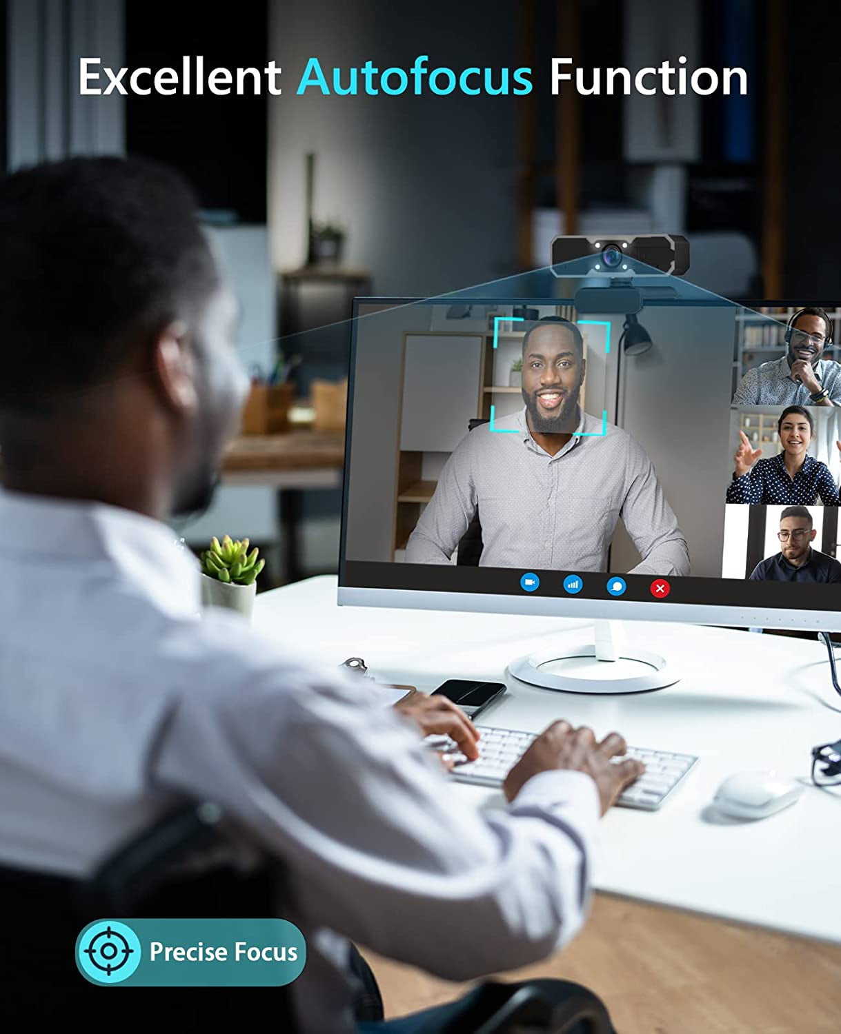 1080P 60FPS Streaming Webcam - Microphone and Fill Light, Autofocus, Compatible with Zoom, YouTube, Windows, Mac, and PC