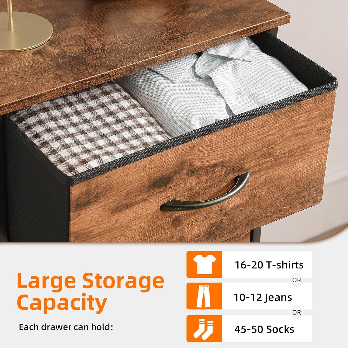 5-Drawer Dresser with Fabric Bins - Versatile Storage Organizer - Wood Grain Finish