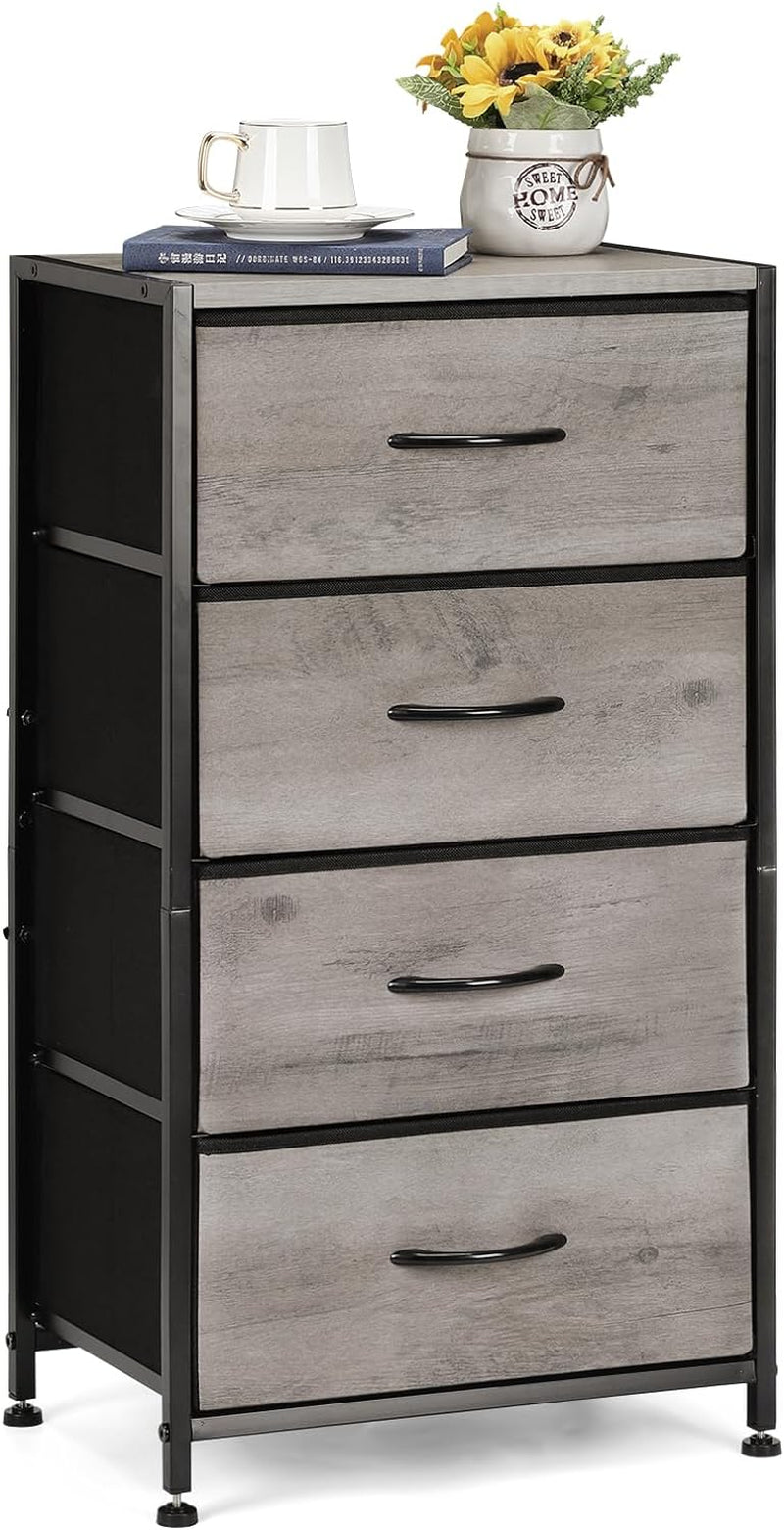 Light Grey Fabric Dresser with 4 Drawers, Sturdy Steel Frame and Wood Top