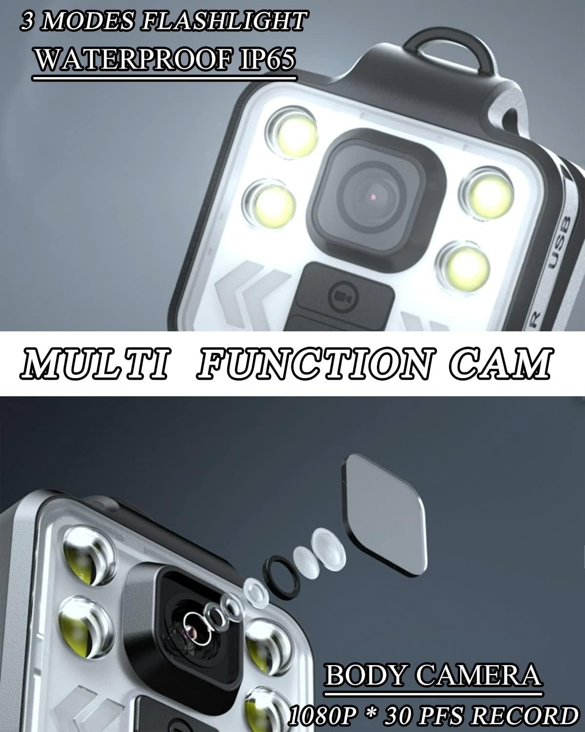 1080P Mini Body Camera - Wireless Wearable Video Recorder - Waterproof Design, Built-In 64GB Memory, 3 LED Flashlight Modes