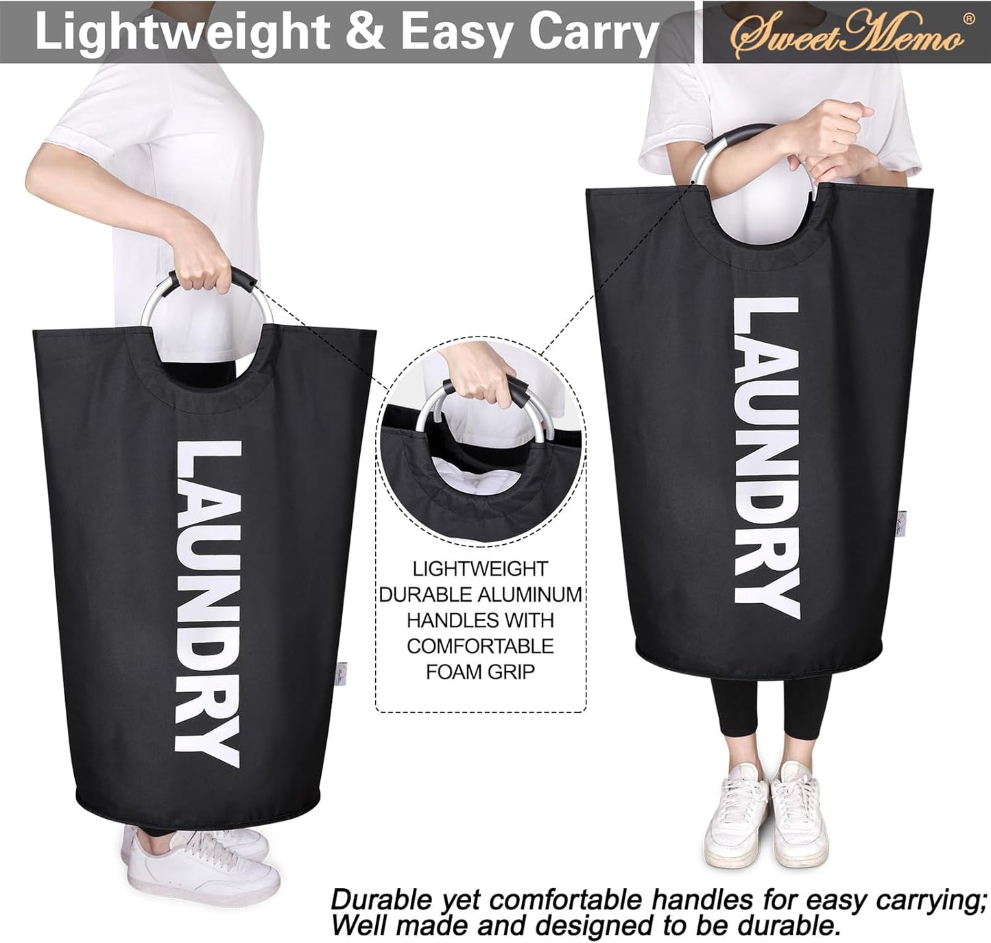 95L Large Laundry Baskets Collapsible, Tall Laundry Hampers, Canvas Laundry Bag Hamper, Fabric Clothes Hamper with Handles, Foldable Laundry Bin (Black)