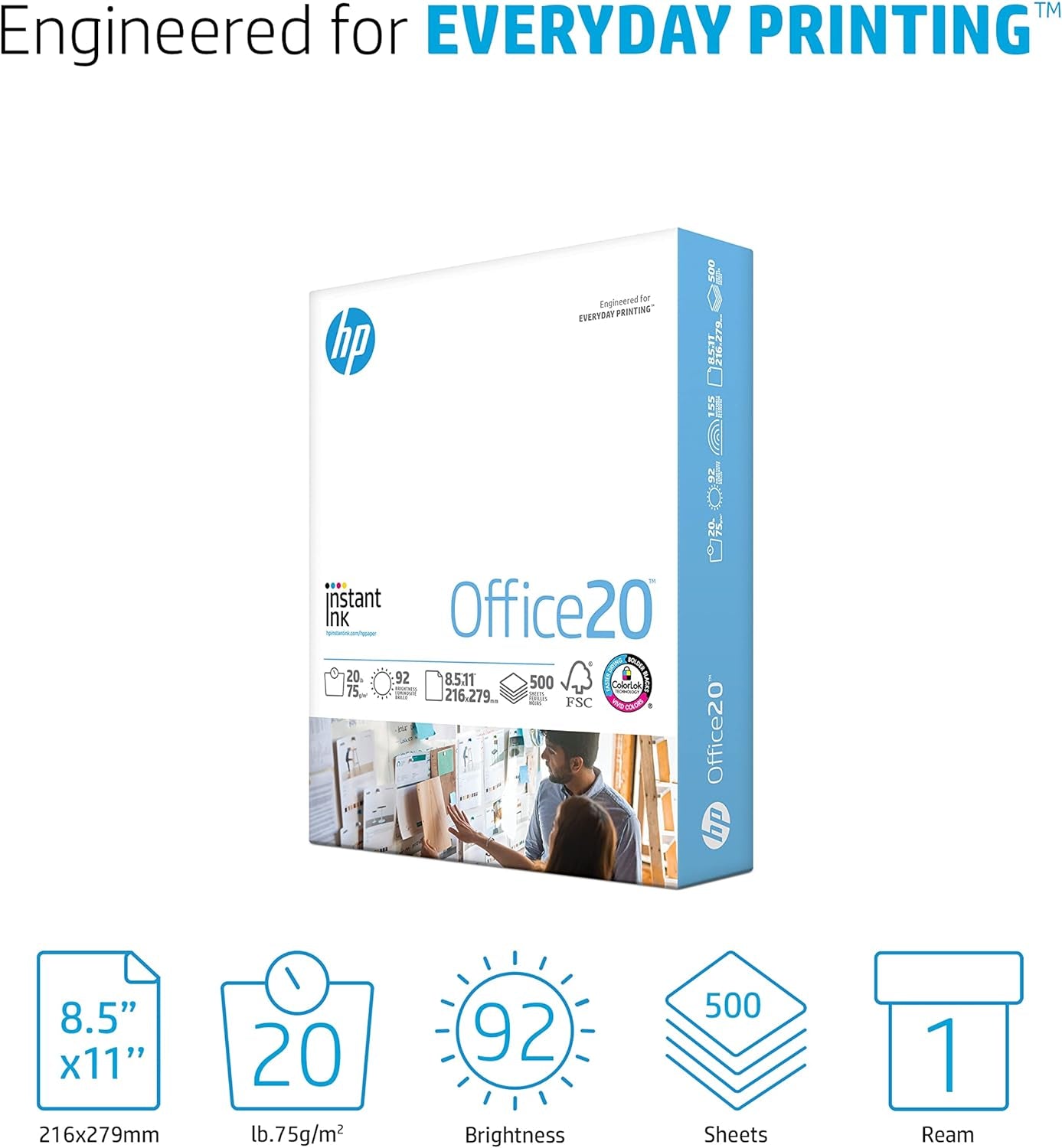 Premium 8.5x11 Office Printer Paper, 20 lb, 1 Ream (500 Sheets), 92 Bright, FSC Certified, Made in USA, Compatible with Model 112150R