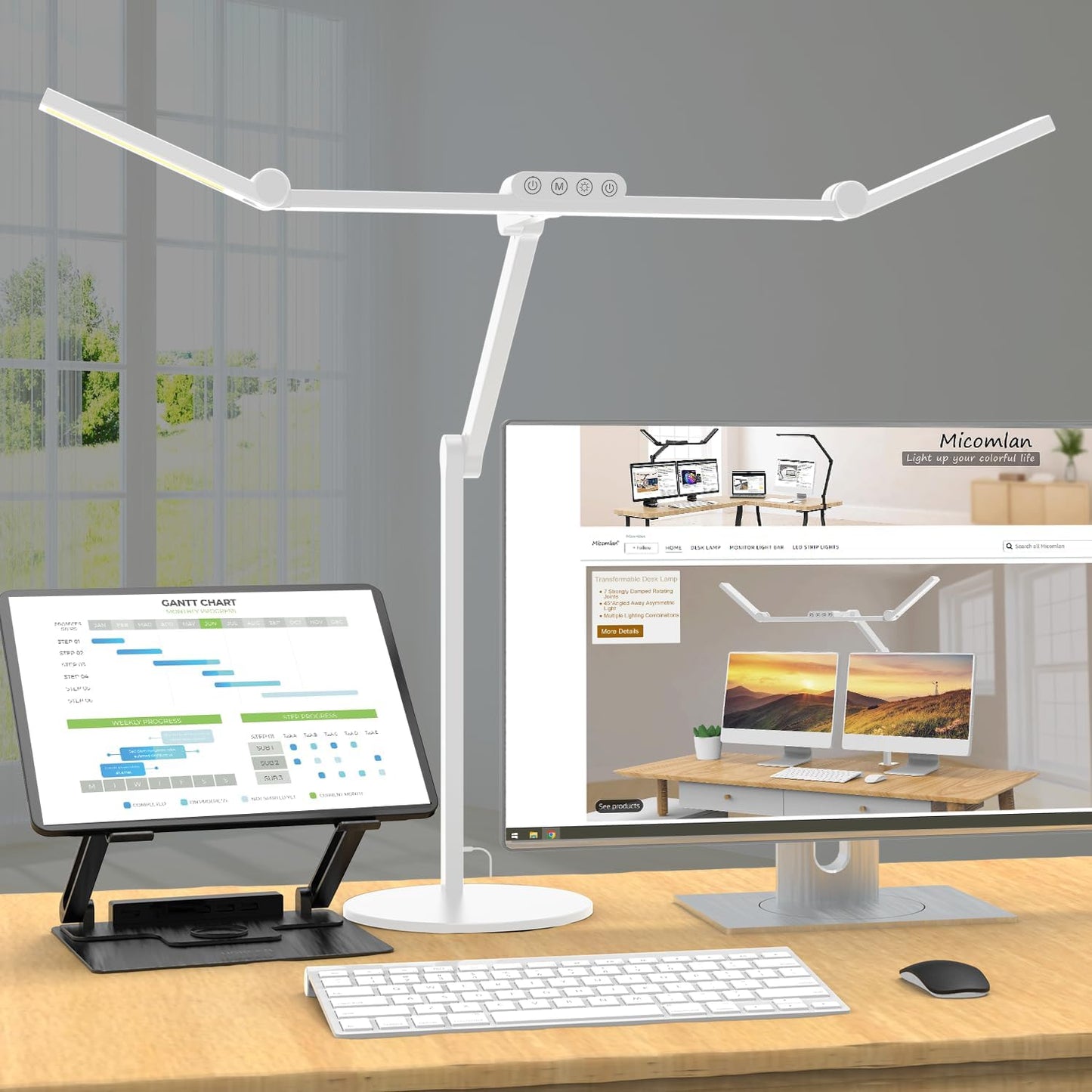 LED Desk Lamp with Clamp - Architect-Style Lighting for Home Office, 24W Ultra Bright with Auto Dimming and Stepless Brightness Control