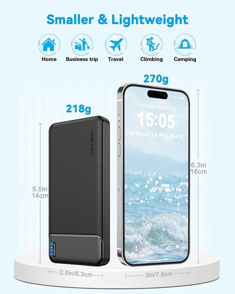 2-Pack 10,000mAh USB-C Portable Charger Power Bank with Fast Charging