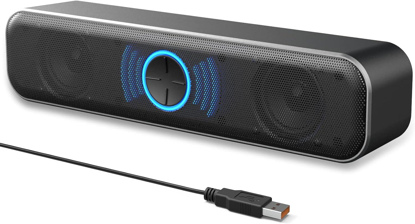 USB Desktop and Laptop Speakers with Enhanced Bass, Stereo Sound, Dynamic RGB Lighting, and Digital Volume Control