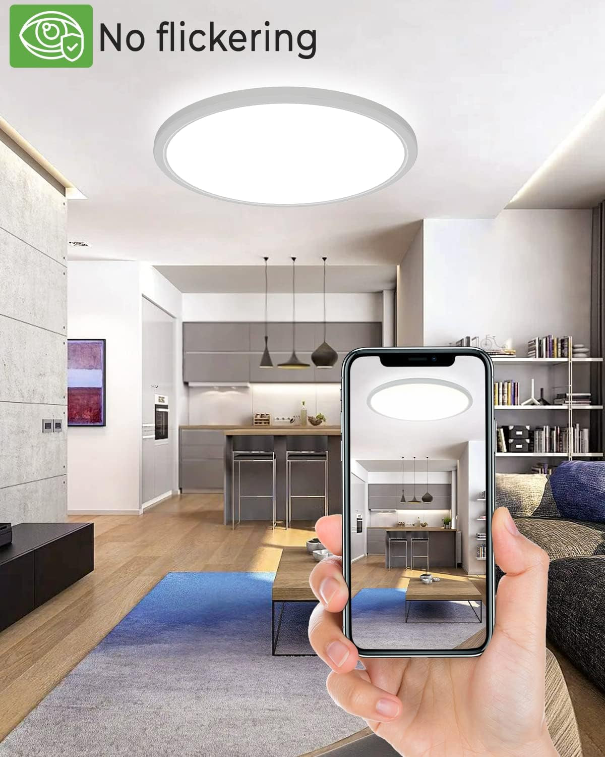 12-Inch LED Flush Mount Ceiling Light Fixture, 28W 3200Lm Adjustable Color Temperature (3000K/4500K/6000K) for Bedroom, Kitchen, and Dining Room (White)