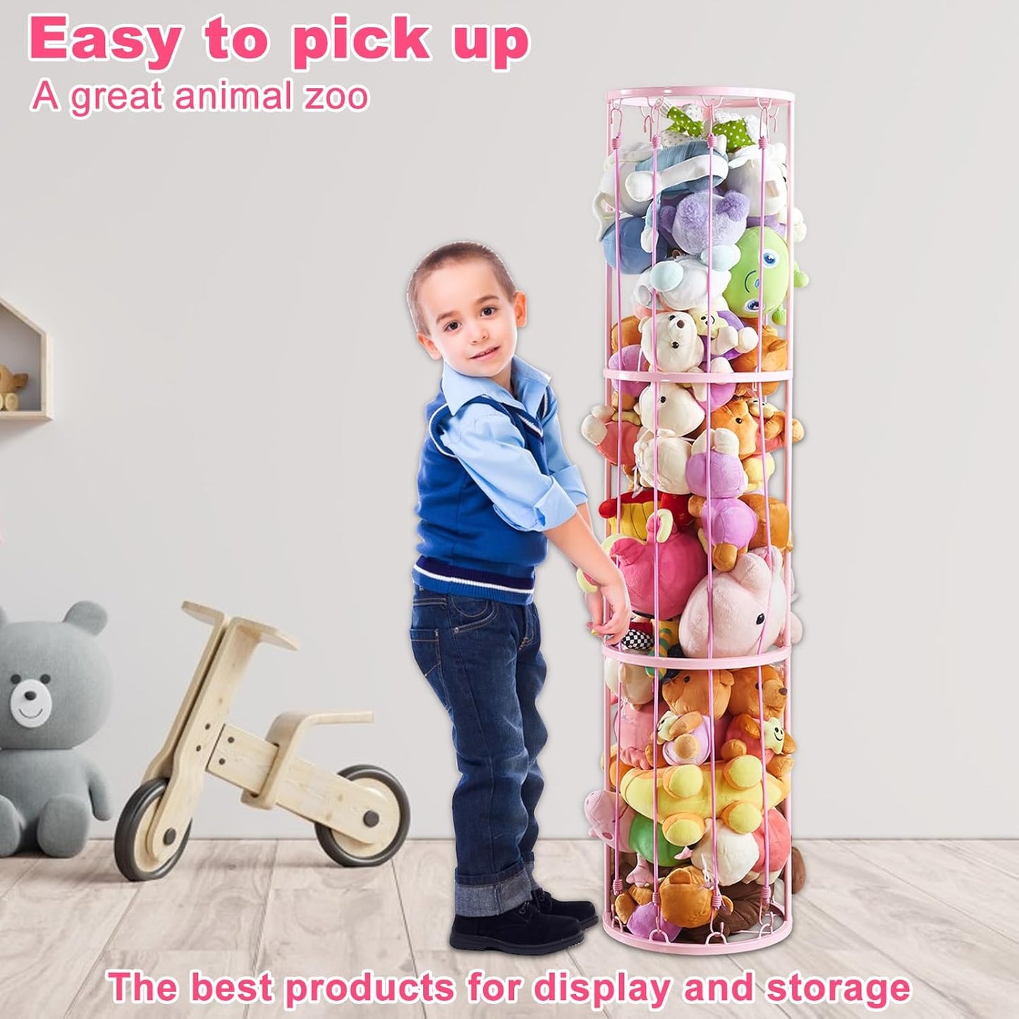 Metal Zoo Storage Holder for Stuffed Animals - Easy Installation, Durable Soft Toy Organizer Shelves Baskets Decor