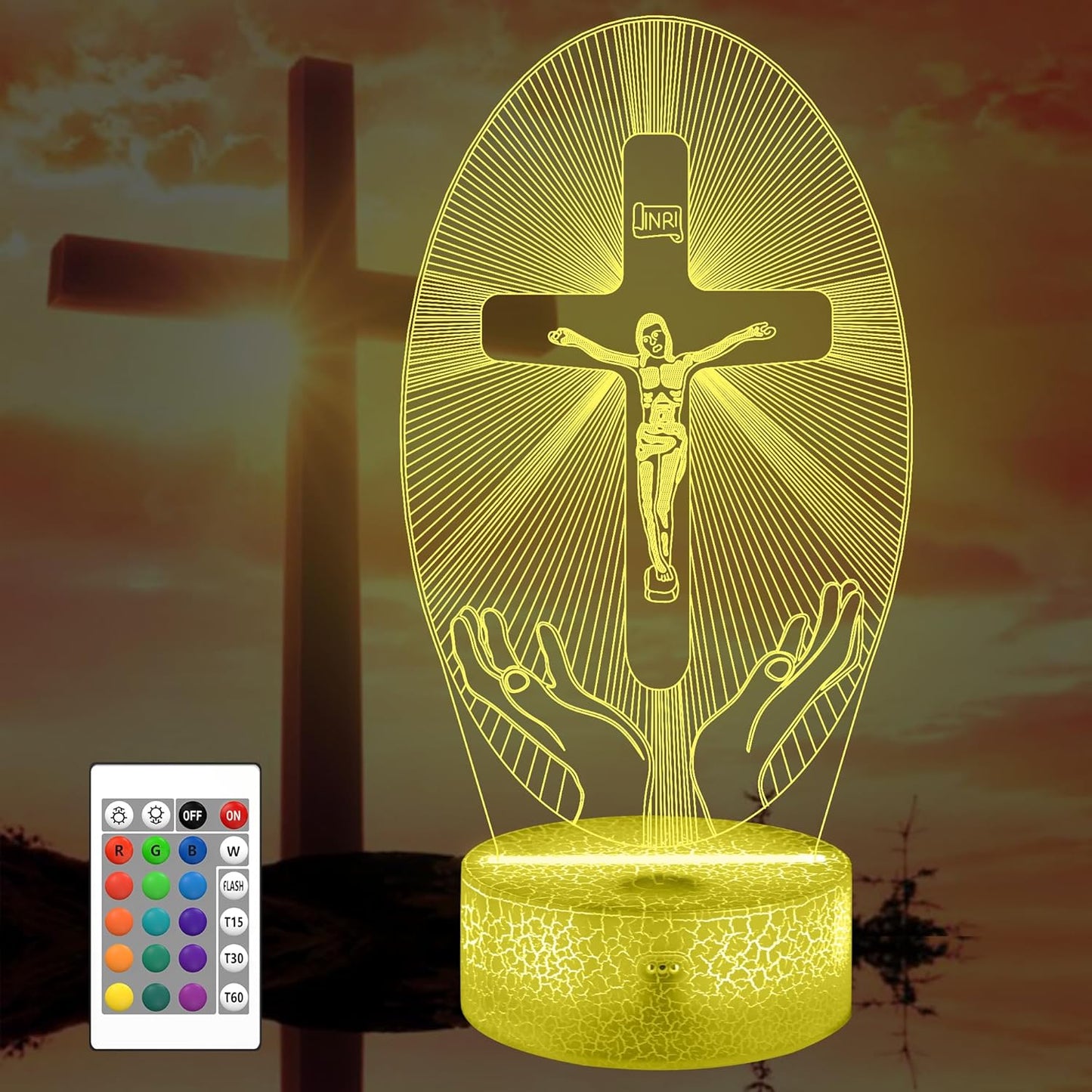 Night Light, 3D Cross Illusion Optical Hologram Lamp - 16 Color Changing, Remote Control, Timer, LED Desk Home Decor Birthday