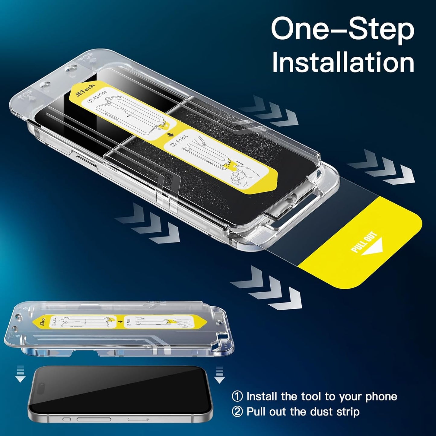 Full Coverage Screen Protector for iPhone 15 Pro (6.1-Inch) with One-Step Alignment Tray - 2-Pack