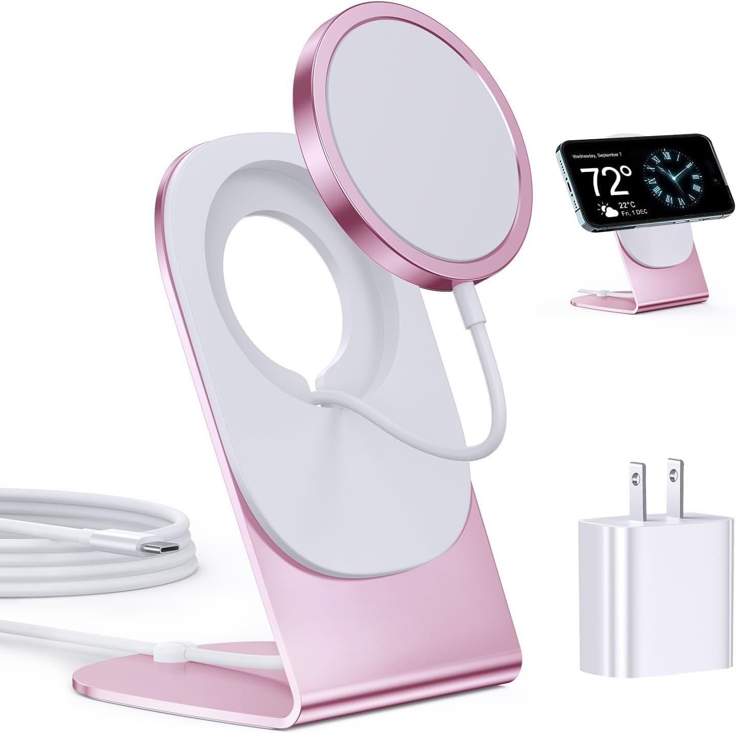 MagSafe Wireless Charger for iPhone Series - Convertible Magnetic Charging Stand - 20W Adapter and 5ft Cable for iPhone and AirPods