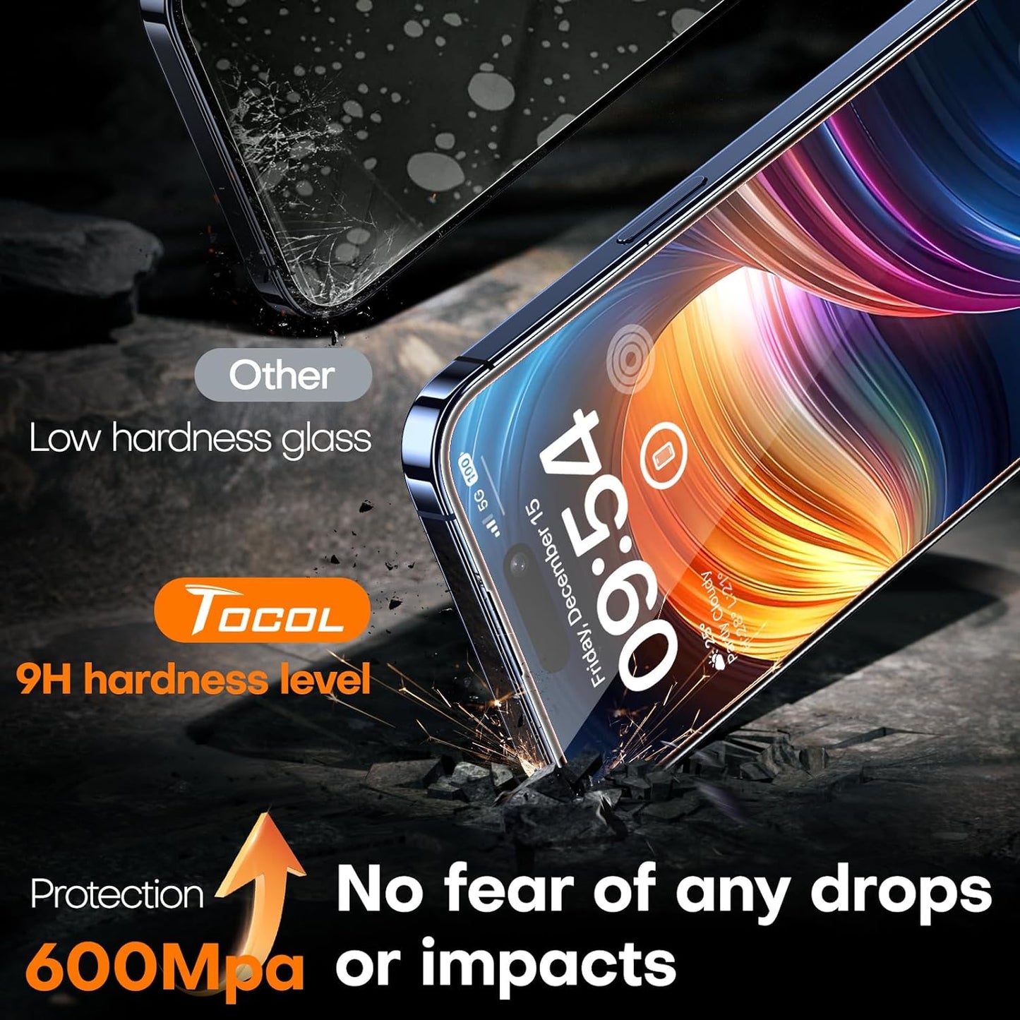 2-Pack Tempered Glass Screen Protector for iPhone 15 Pro - Instant Installation, Auto-Dust Removal, HD Clarity, Unbreakable 9H+ Hardness