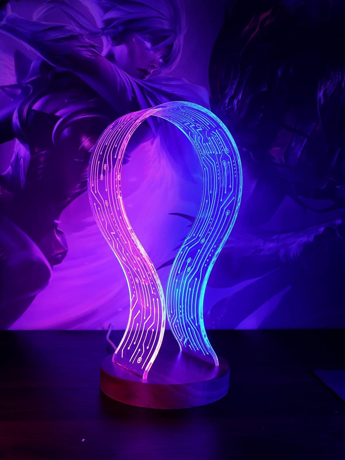 Walnut Wood Headphone Stand with LED Night Light - Ideal Desk Accessory for Gamers and Music Enthusiasts