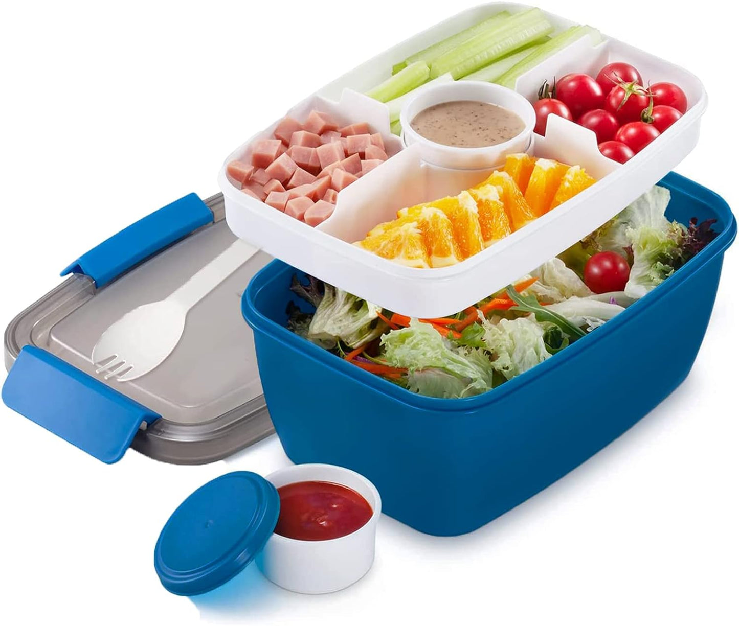 52Oz BPA-Free Salad Lunch Container with Dressing Compartment and 3 Compartments (Pink)