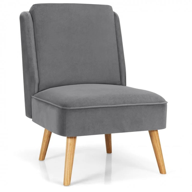 Velvet Armless Accent Chair with Rubberwood Legs for Bedroom Decor