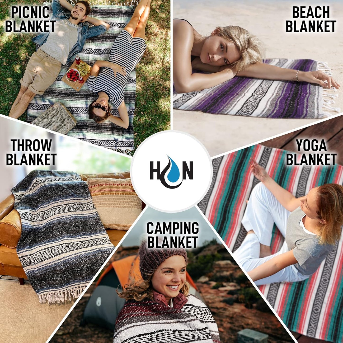 Extra Large Mexican Blanket (70"X50") - Handwoven Yoga Blanket, Serape Blanket - Outdoor Blanket