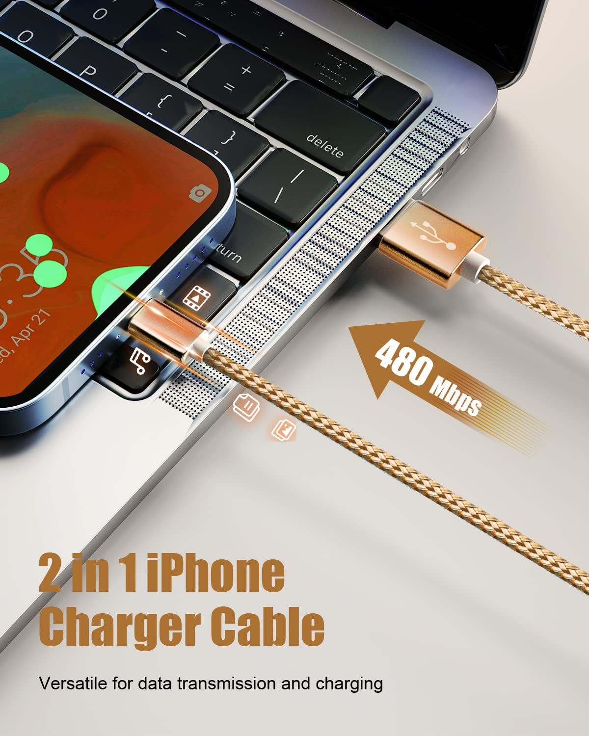 iPhone Charger Cable Set, 5-Pack (3ft, 6ft, 10ft) MFi Certified Nylon Braided Lightning Cables - iPhone 14, 13, 12, 11, XS Max, XR, X, 8, 7, 6S Plus, Compatible - iPad and AirPods