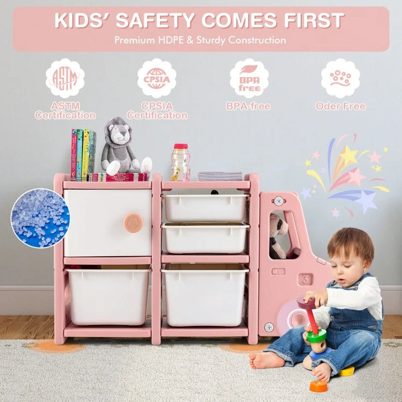 Toddler Truck Storage Organizer Featuring Plastic Bins