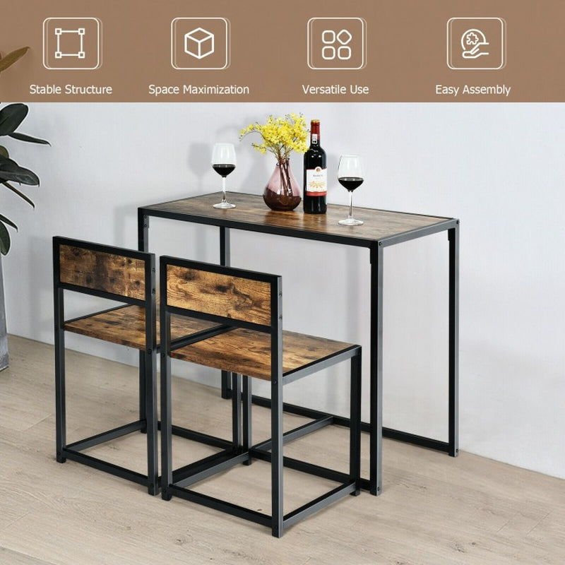 Compact 3-Piece Dining Set with Metal Frame: Table and 2 Chairs for Small Spaces