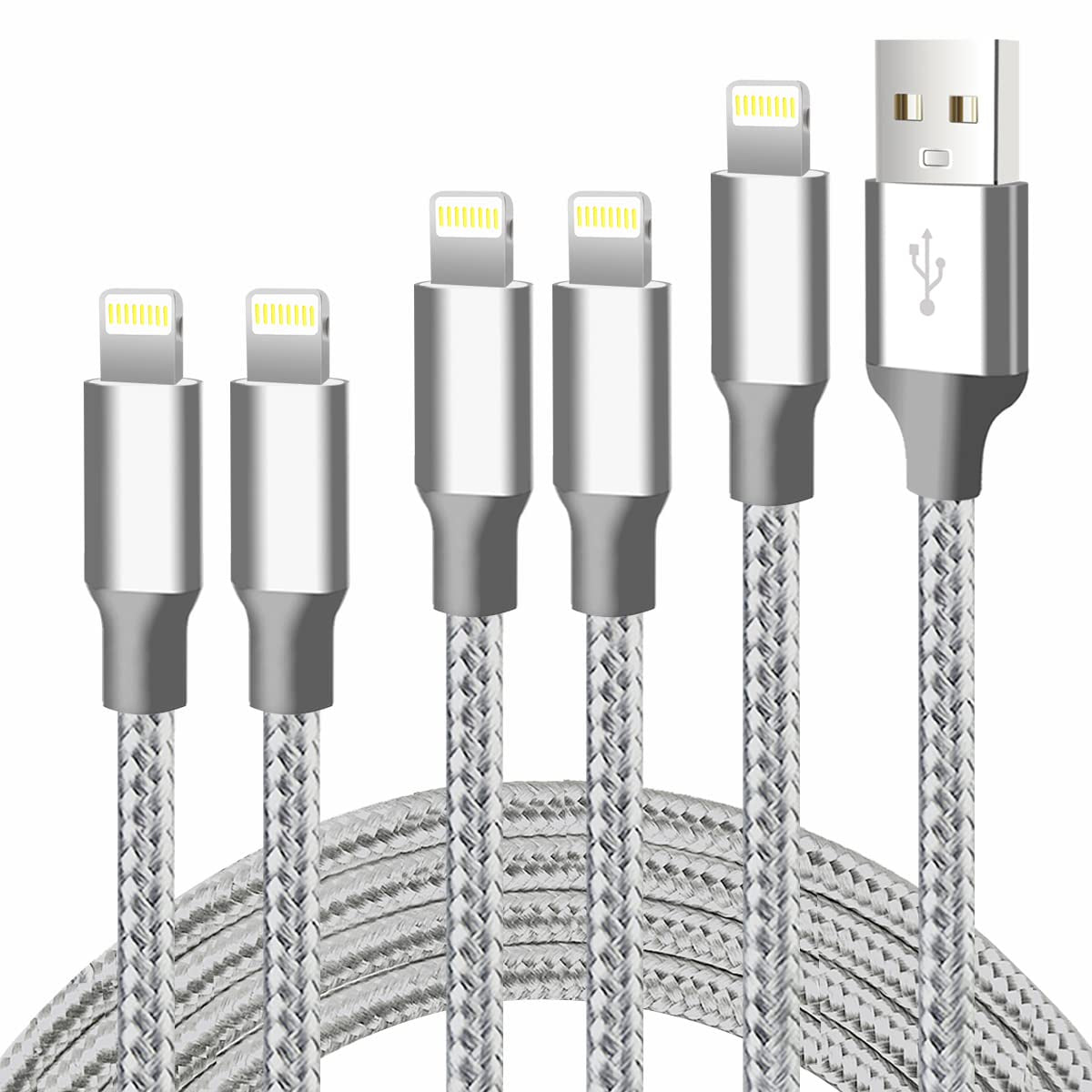 Iphone Charger, 5 Pack 3/3/6/6/10FT Apple Mfi Certified USB Lightning Cable Nylon Braided Fast Charging Cord Compatible for Iphone - Black