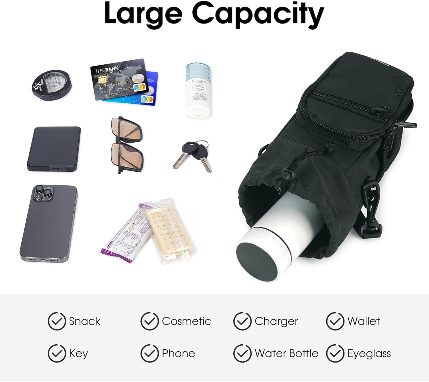 Insulated Water Bottle Carrier Bag - 32oz, 40oz Bottles, Adjustable Shoulder Strap and Dual Pockets