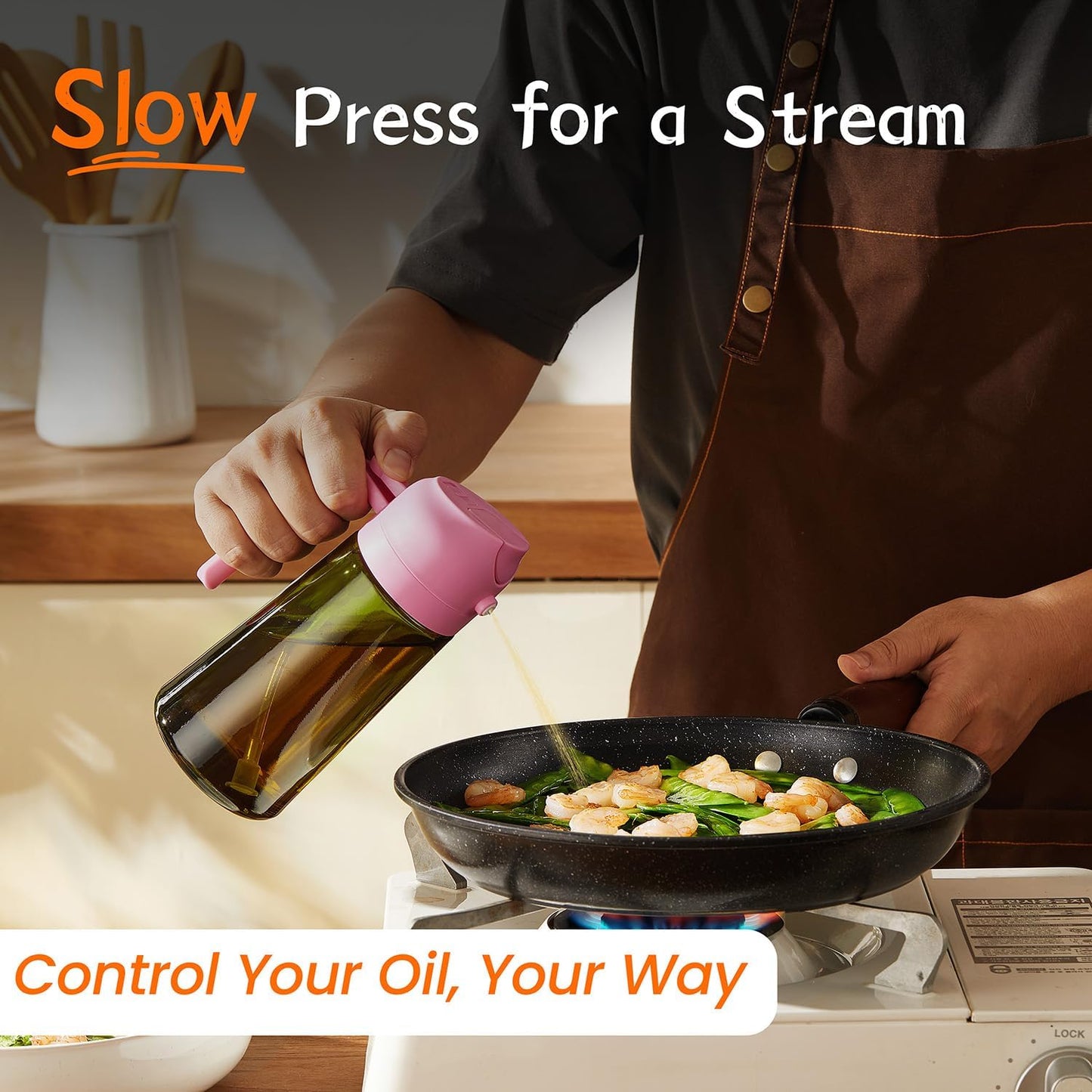 16oz Olive Oil Dispenser and Sprayer - Dual Function Kitchen Bottle with Labels - Ideal for Cooking and Light Blockage Applications