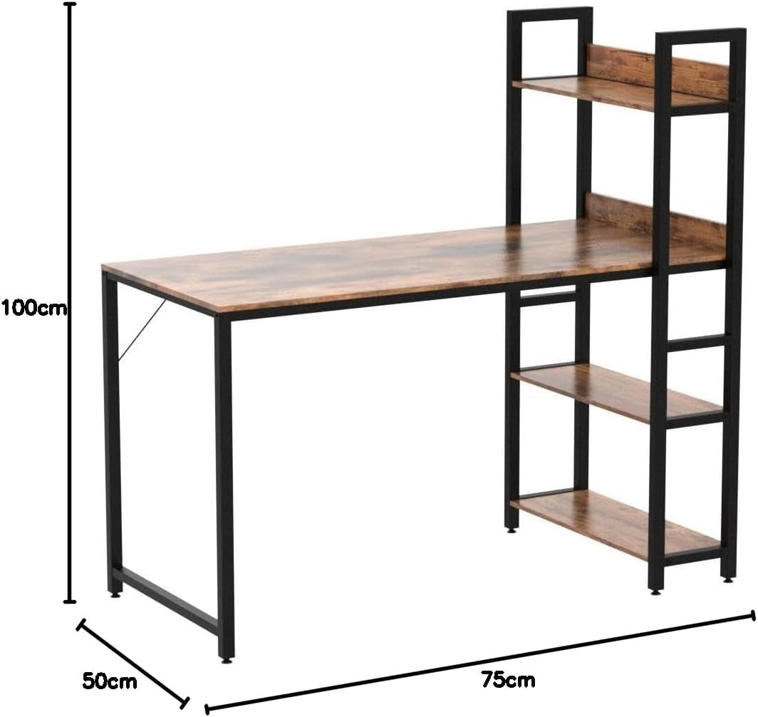 40-Inch Computer Desk with Storage Shelves - Modern Brown Writing Table for Home Office and Study