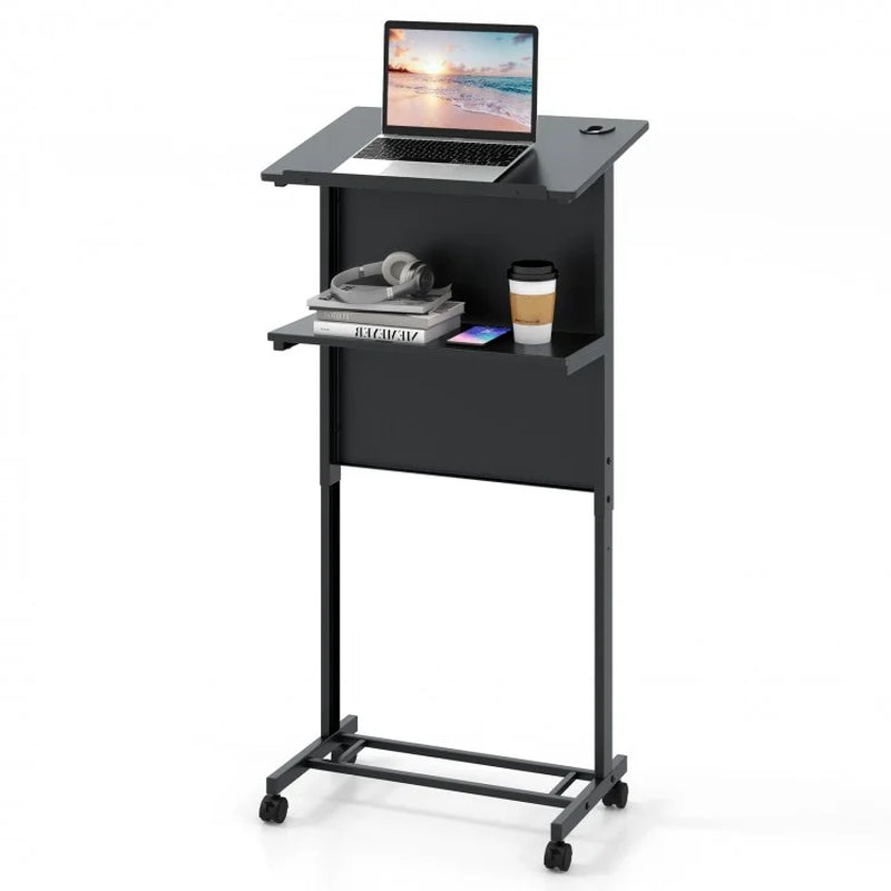 Height Adjustable Lectern Table with Tilted Top and Three Positions