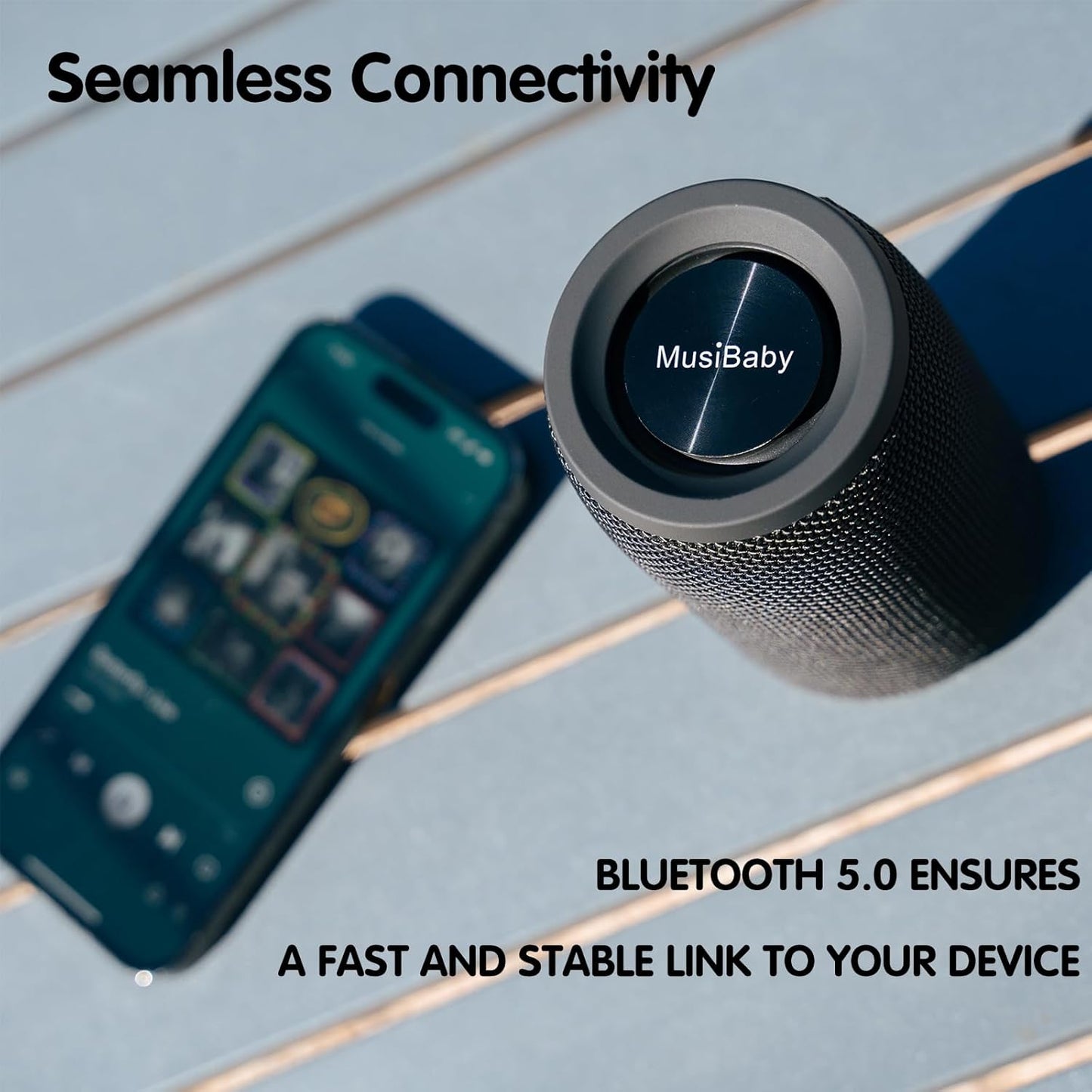 Musibaby Bluetooth 5.0 Wireless Speaker - Portable, Waterproof Outdoor Speaker with Dual Pairing, Loud Stereo Sound, Booming Bass, and 1500 Minutes Playtime for Home and Party (Black)