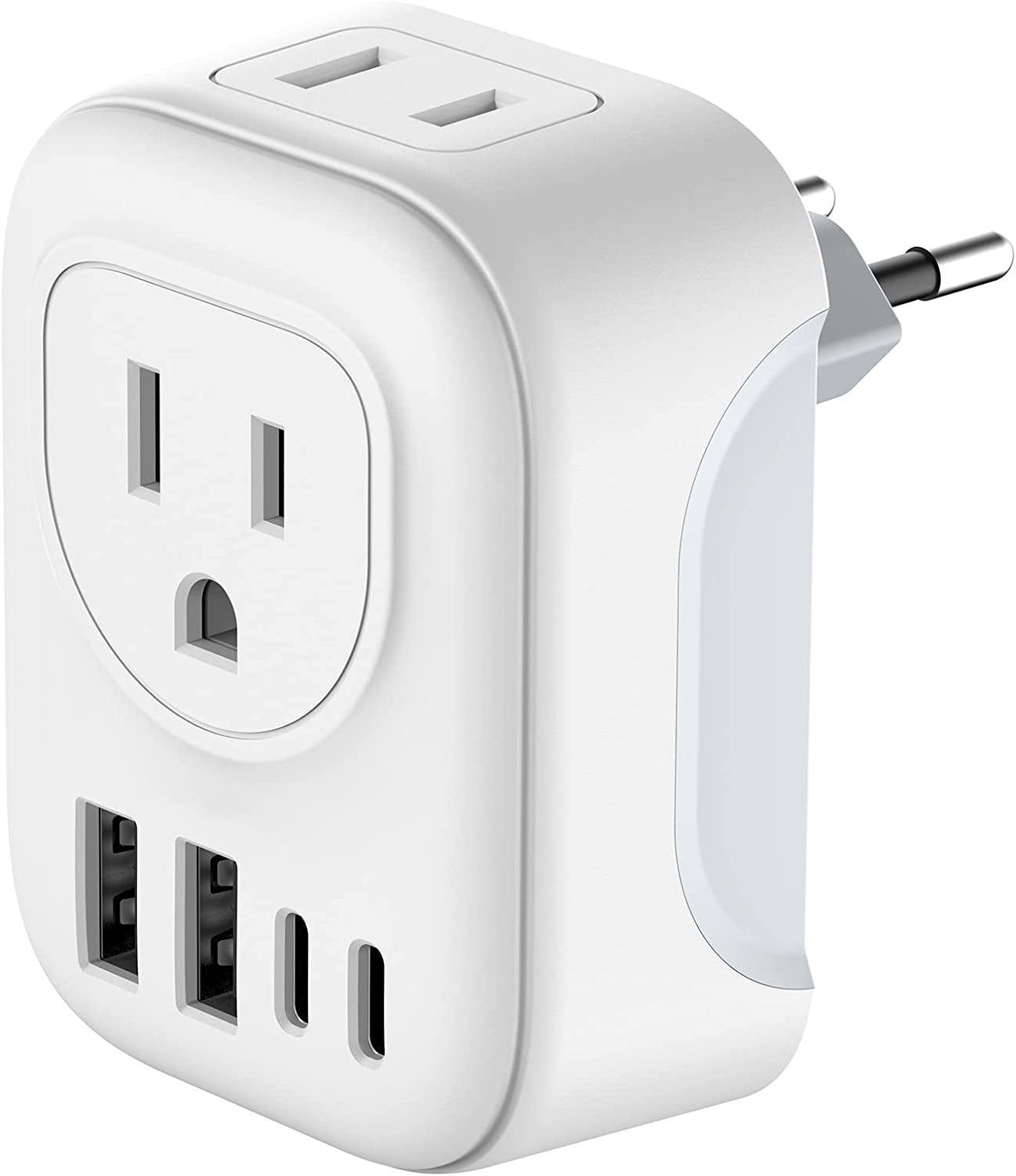 European Travel Plug Adapter Set - 2 Pack International Adapter with Dual Outlets and 4 USB Ports (2 USB-C) - 6-in-1 Type C Charger for US to Europe (Italy, Spain, France)