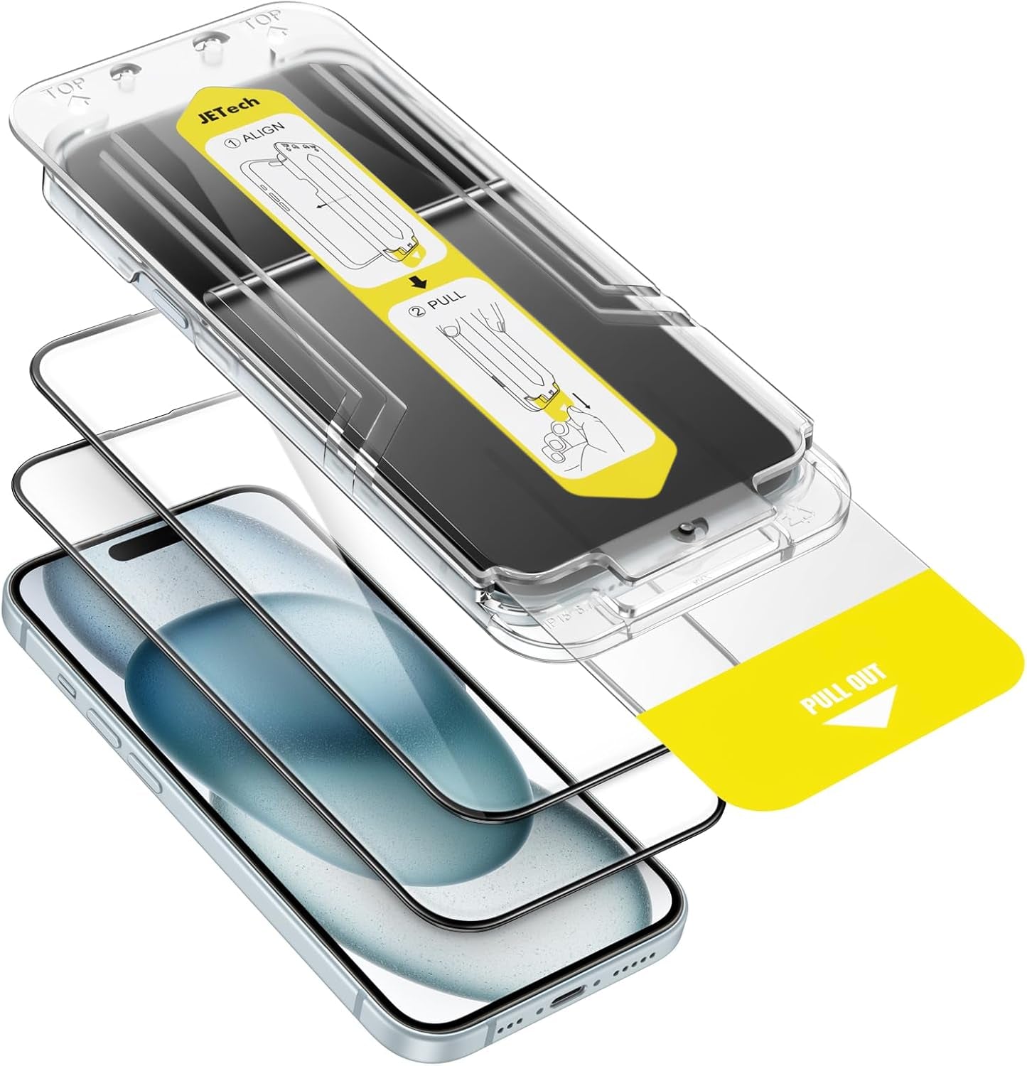 Full Coverage Screen Protector for iPhone 15 Pro (6.1-Inch) with One-Step Alignment Tray - 2-Pack