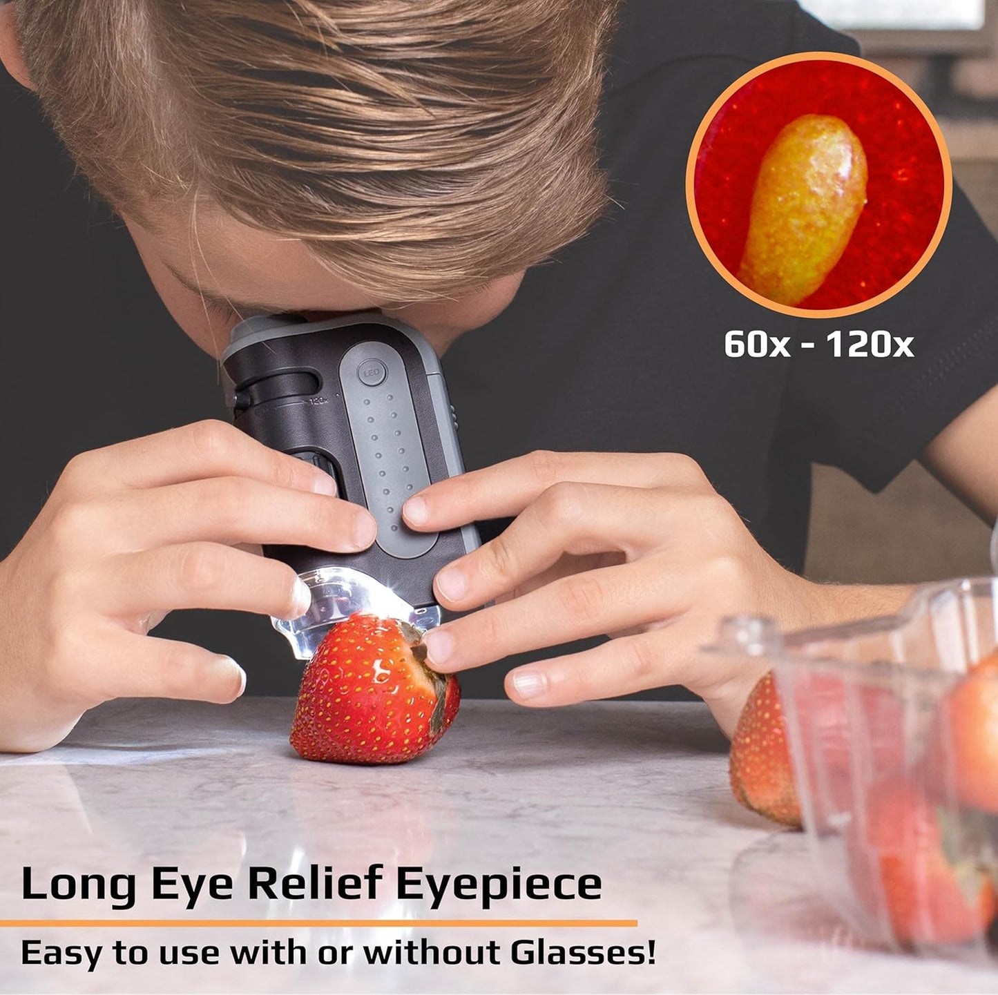 60X-120X LED Lighted Portable Microscope for Educational Use - Handheld Mini Microscope for Students and Adults
