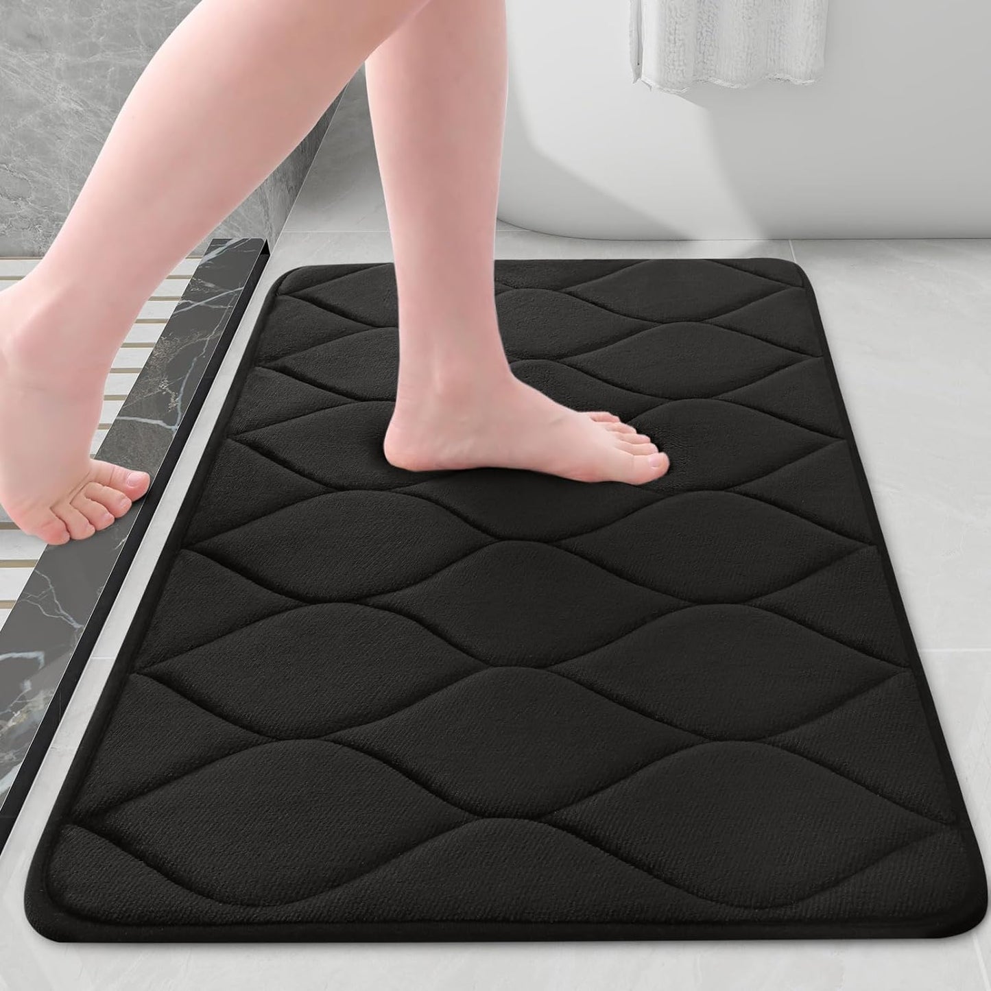 Memory Foam Bath Mats - Soft, Non-Slip, Water-Absorbent, Machine Washable Bathroom Rugs, 24" x 16", Dark Grey