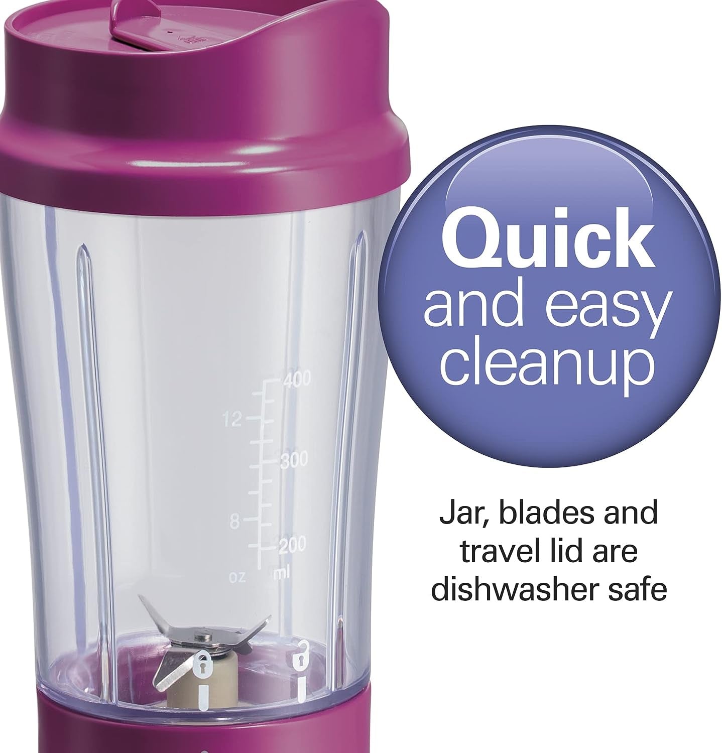 Personal Blender with Travel Lid, 14 oz Capacity, Raspberry Color