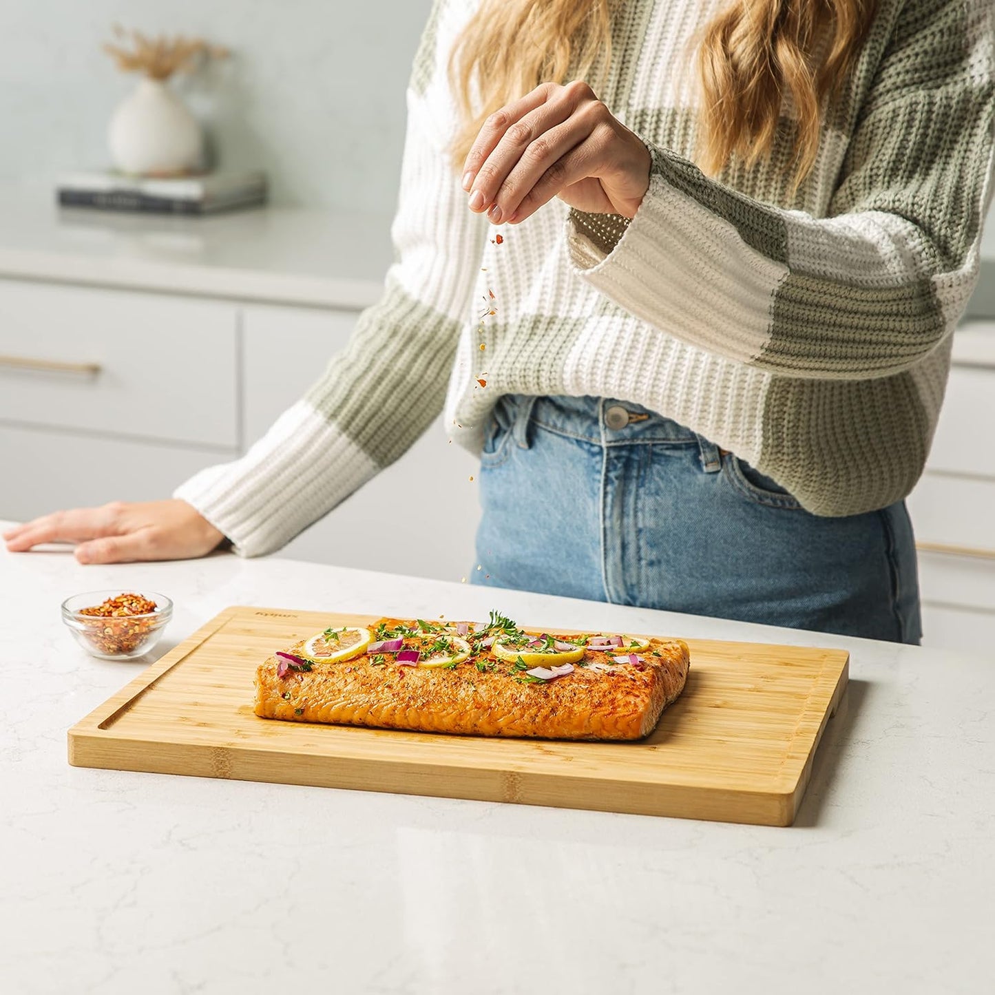 Large Bamboo Cutting Board for Kitchen: Extra Large Bamboo Cutting Board with Juice Groove & Compartments, Wooden Cutting Boards for Kitchen, Butcher Block Cutting Board Wood
