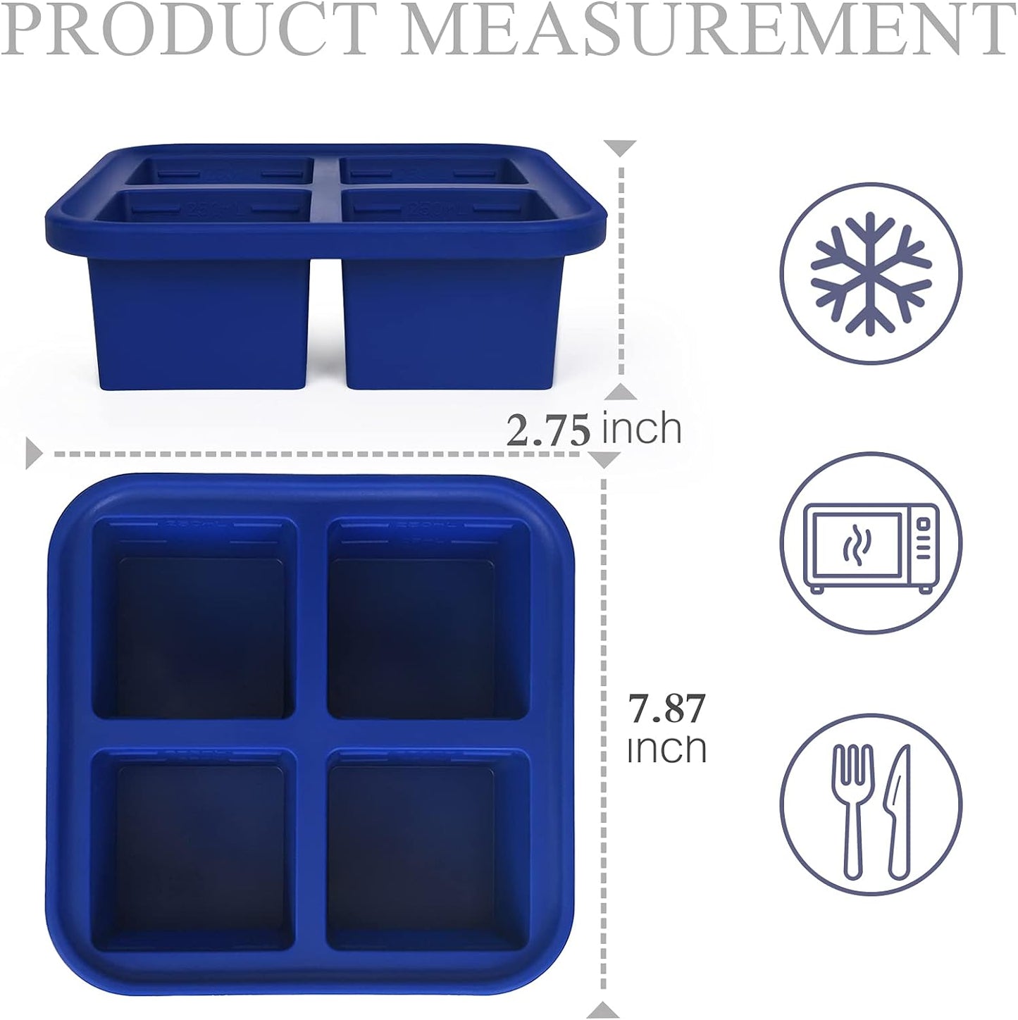 Silicone Freezer Tray with Lids,1-Cup Portion Molds for Easy Food Storage, 2 Sets