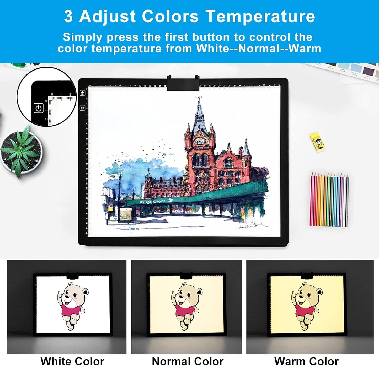A3 Light Pad, Rechargeable Light Board for Diamond Painting, Tracing Light Box, Stand and Clip,Table Lightbox, Tracing, Drawing