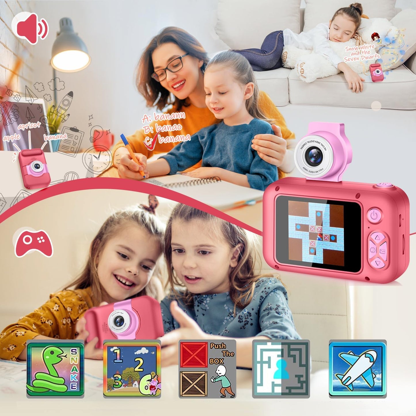 Digital Camera for Kids with 2.4-Inch IPS Screen, 180° Flip Lens, and Built-in Games - Gift for Ages 4-11