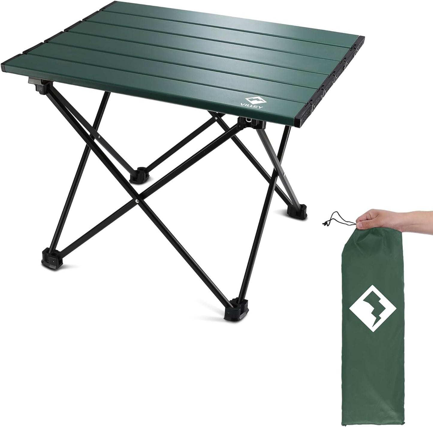 Portable Ultralight Aluminum Folding Camping Table with Carry Bag for Outdoor Activities, Picnics, and Indoor Use - Green