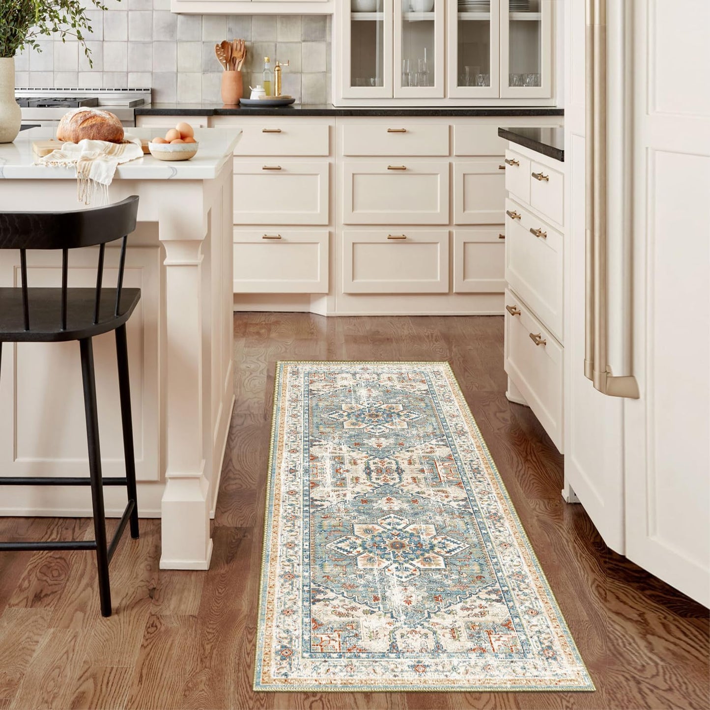 Boho Non-Slip Washable Runner Rug for Hallway and Kitchen, 2x5 Ft Light Grey Area Mat for Bedroom, Bath, Laundry, and Entryway