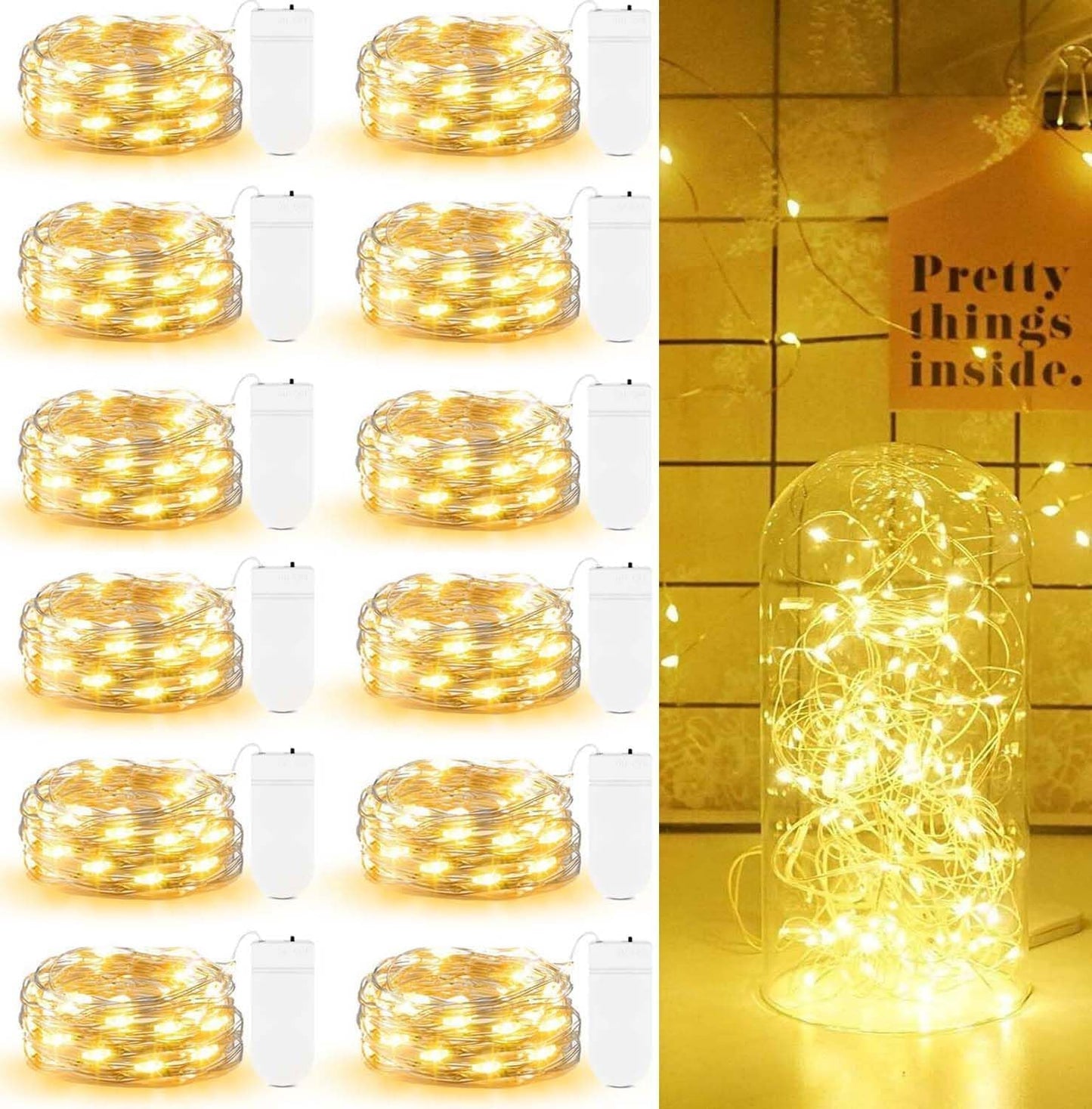 6-Pack Battery-Powered Fairy Lights, 7FT 20LED Mini String Lights for Mason Jar and DIY Table Centerpiece Decorations (Warm White)
